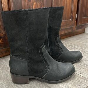 Ugg Black Lou Leather Suede Mid Calf Boots.